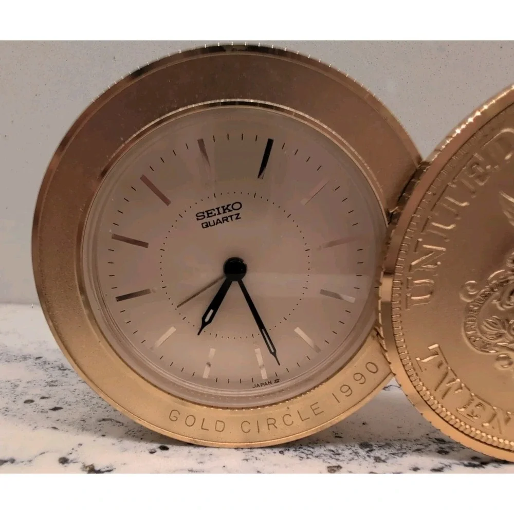 Seiko Quartz Twenty Dollar Coin Alarm Clock‎ Vintage Collectible
